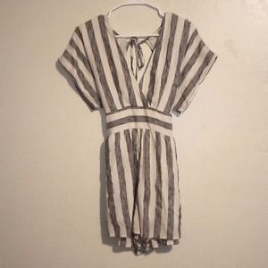 White and gray striped romper